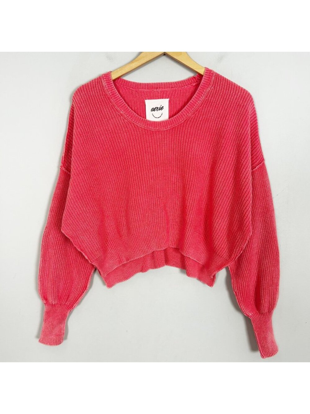 Aerie Hot Pink Ribbed Cropped Sweater Dolman Sleeve Size XS Women's